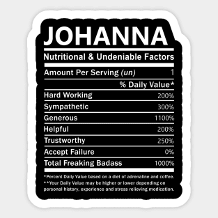 Johanna Name T Shirt - Johanna Nutritional and Undeniable Name Factors Gift Item Tee Sticker